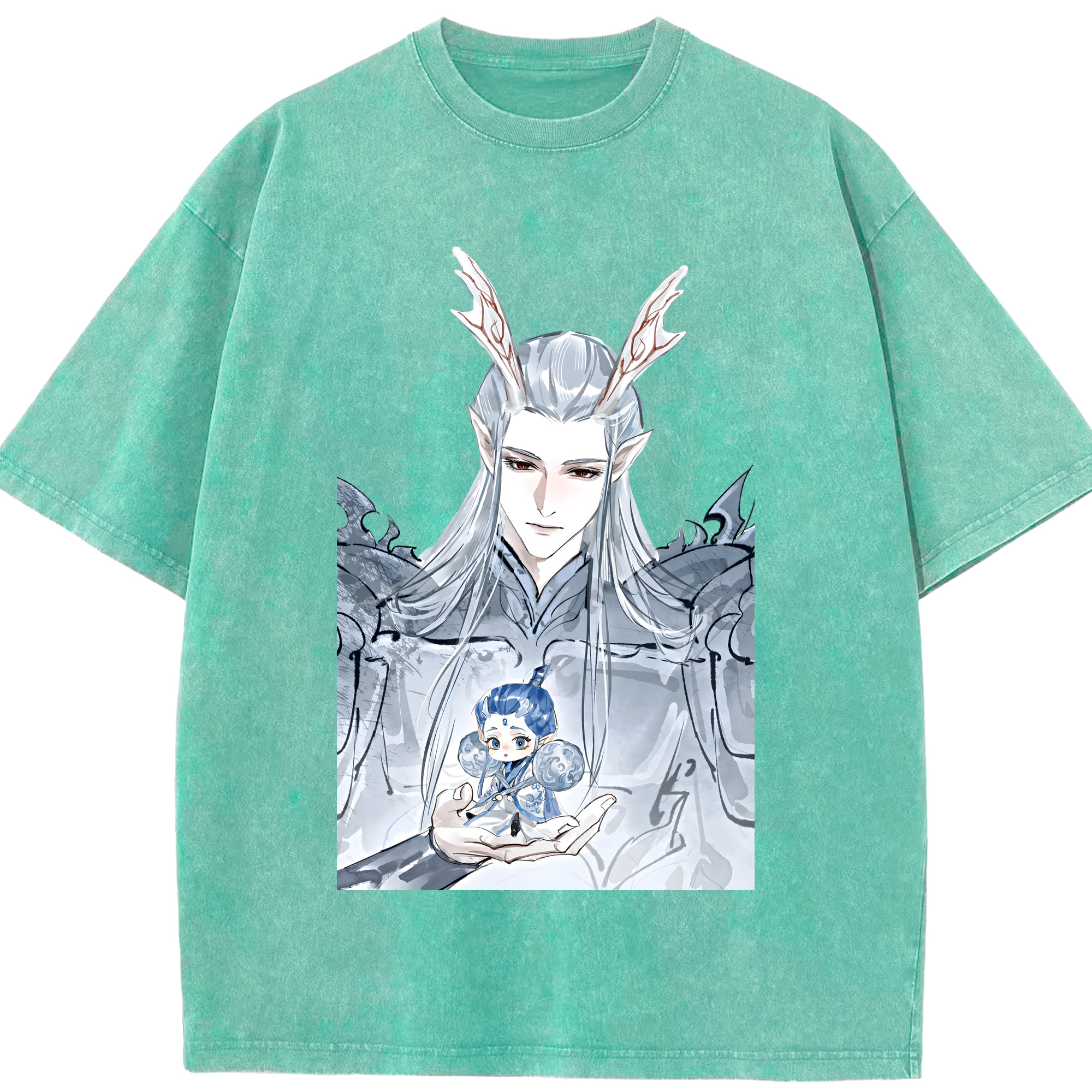 （画像用） Ne Zha 2 ナタ 魔童の大暴れ 綿100% ヴィンテージ風 半袖Tシャツ（フロントプリント）